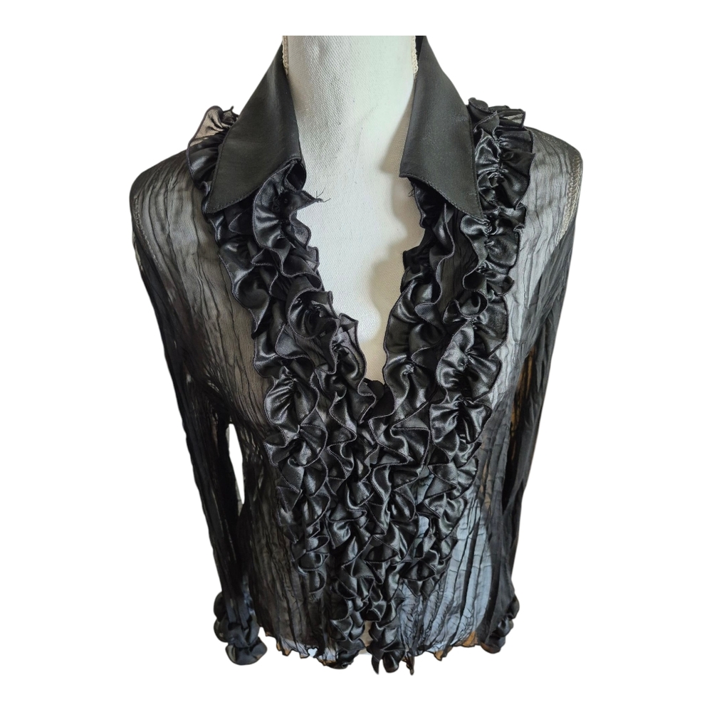 Joseph Ribkoff Black Ruffled Pleated Blouse